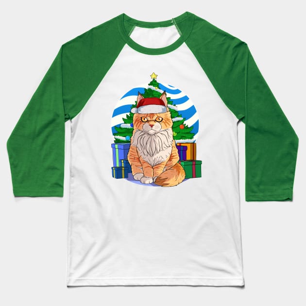 Maine Coon Cat Santa Christmas Gift Baseball T-Shirt by Noseking